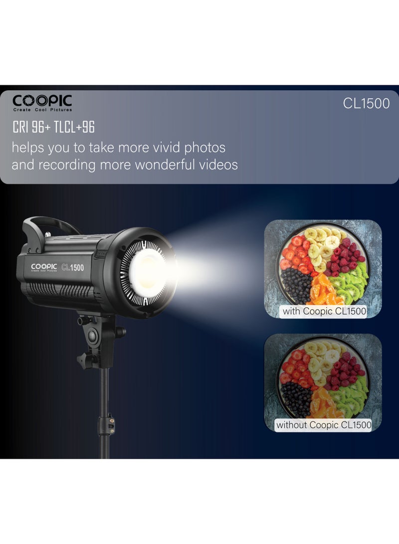 كوبيك إضاءة استوديو بقوة 18000 لومن ودرجة حرارة لون 5600 كلفن مع مؤشر تجسيد لوني 96+، ومؤشر اتساق الإضاءة التلفزيونية، وسطوع قابل للتعديل، وهيكل من سبائك الألومنيوم، وإضاءة فيديو LED للتصوير الفوتوغرافي والفيديو وتصوير المنتجات (CL1500). - Image 3